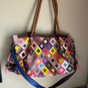 Multicolor Patchwork Tote Bag real leather